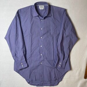 TM Lewin Mens Dress Shirt 16.5 34.5 Blue‎ Checkered Long Sleeve Button